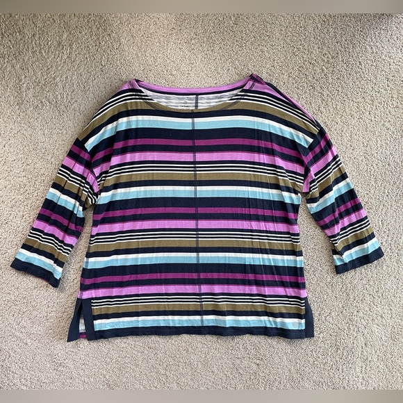 T by Talbots Purple Striped Long Sleeve Top, XL Petite, Athleisure Active Sporty - Picture 4 of 9
